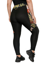 Plus Size Floral Print Patchwork Leggings